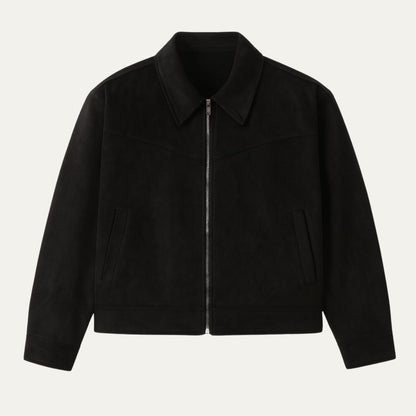 Men's Suede Leather Bomber Jacket Classic Style - Fashinoza