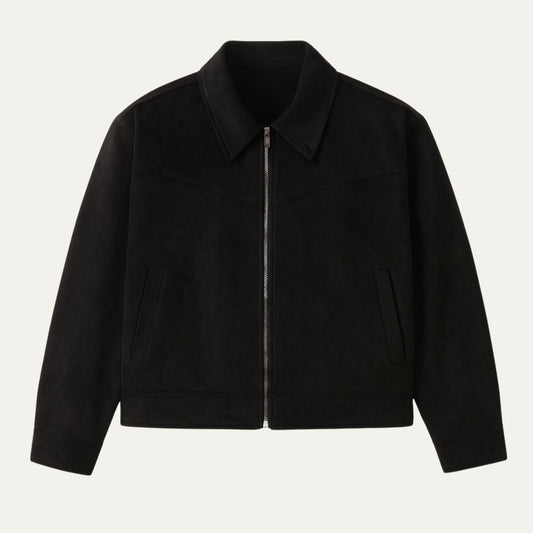 Men's Suede Leather Bomber Jacket Classic Style - Fashinoza