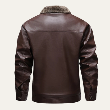 Men's Leather Biker Jacket Fleece Lined Retro Style