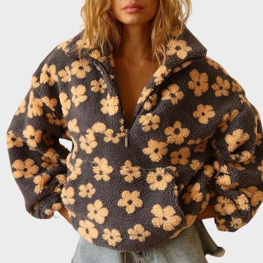 Women's Quarter-Zip Floral Sweater - Fashinoza