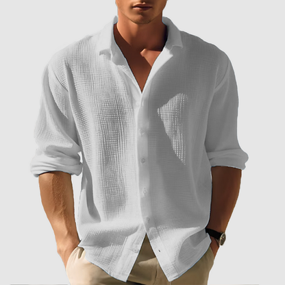 Men's Long Sleeve Button Front Shirt Textured Design