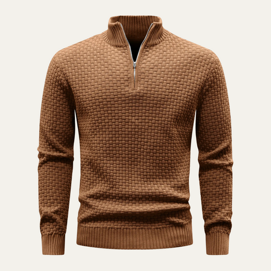 Men's Half Zip Knit Sweater Wool Winter Beige - Fashinoza
