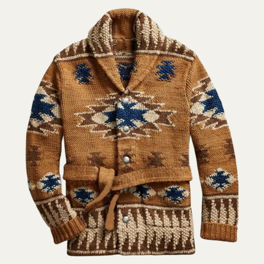 Men's Jacquard Knit Sweater Thick Retro Cardigan - Fashinoza