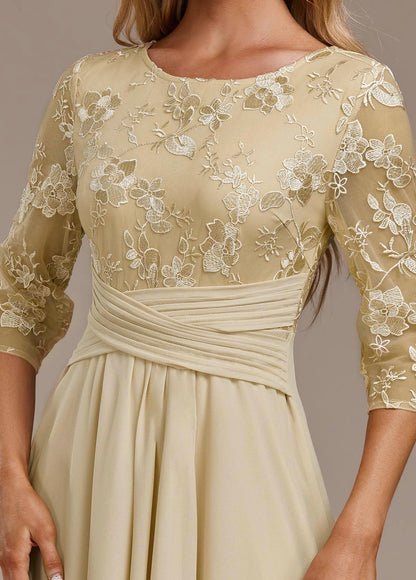 Women's Floral Round Neck Dress Champagne 3/4 Sleeve