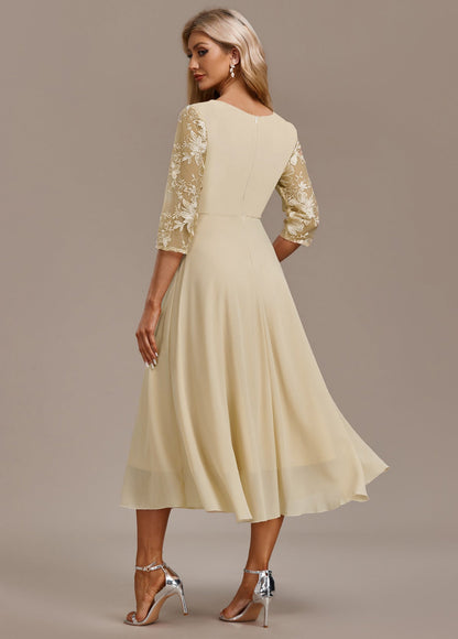 Women's Embroidered Round Neck Midi Dress