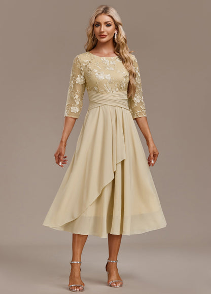Women's Midi Chiffon Dress With Floral Lace