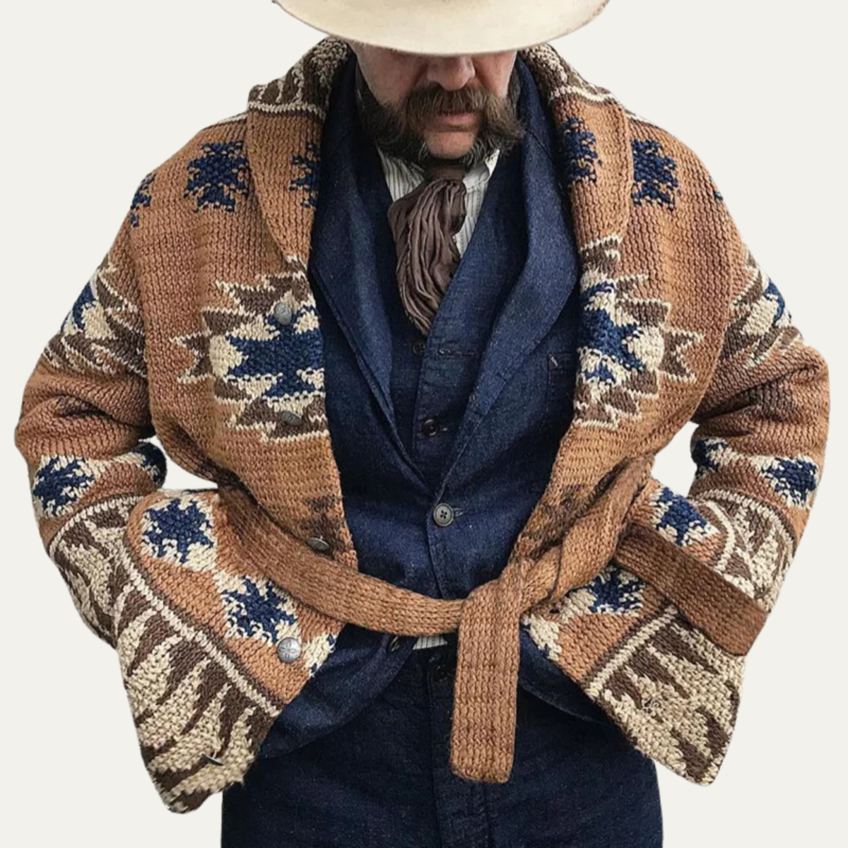 Men's Jacquard Knit Sweater Thick Retro Cardigan
