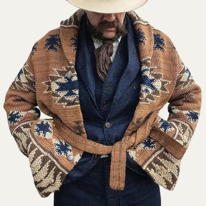 Men's Jacquard Knit Sweater Thick Retro Cardigan