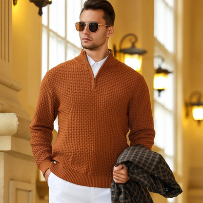 Men's Half Zip Knit Sweater Wool Winter Beige