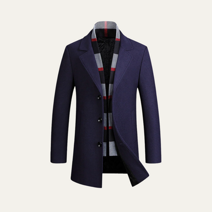 Men's Wool Overcoat Elegant Scarf Detail Charcoal
