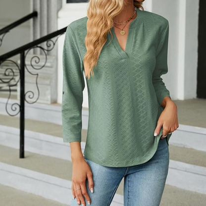 Women's Textured V-Neck Blouse - Fashinoza