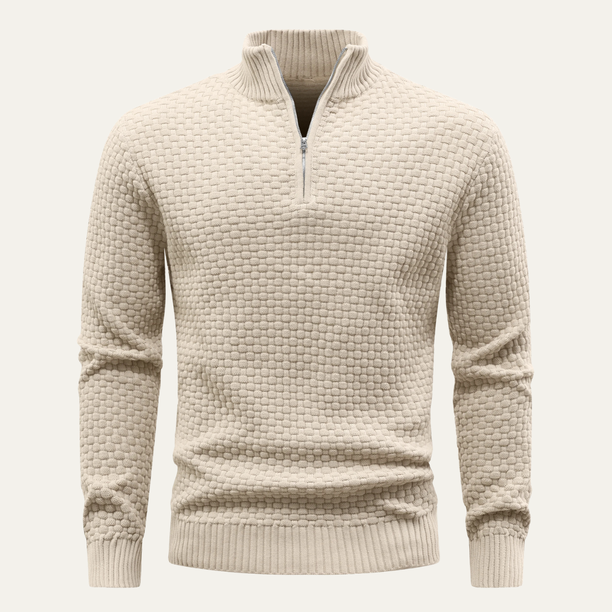 Men's Winter Knitted Sweater Half Zip Warm Beige - Fashinoza