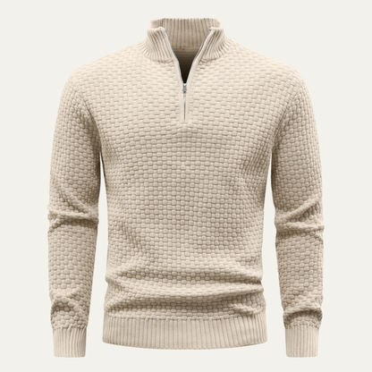 Men's Winter Knitted Sweater Half Zip Warm Beige - Fashinoza