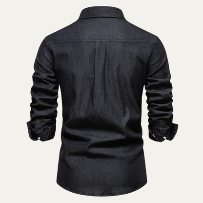 Men's Slim Fit Denim Shirt Double Pockets Blue