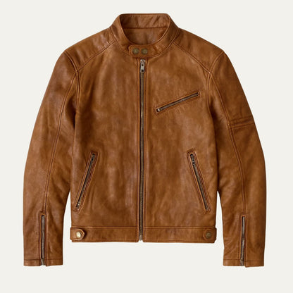 Men's Leather Biker Jacket Classic Motorcycle Style - Fashinoza