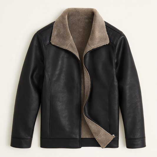 Men's Leather Biker Jacket Fleece Lined Retro Style - Fashinoza