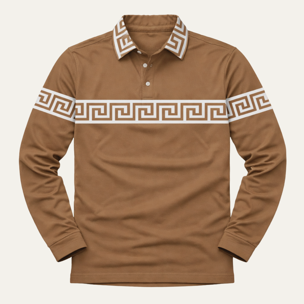 Men's Polo Shirt Greek Key Print Lightweight - Fashinoza