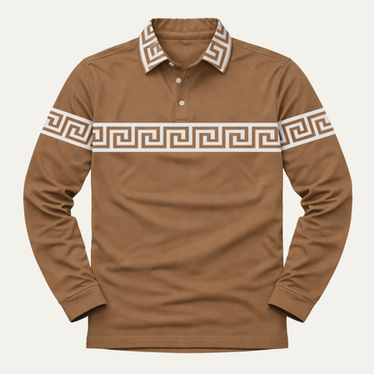 Men's Polo Shirt Greek Key Print Lightweight - Fashinoza