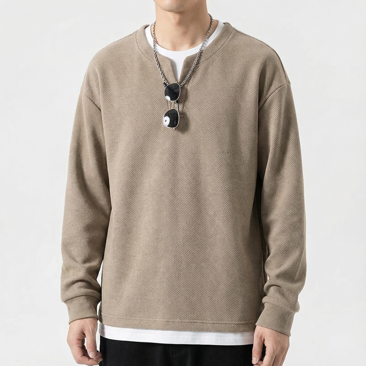 Women's Cotton Split Neck Sweater - 
Fashinoza