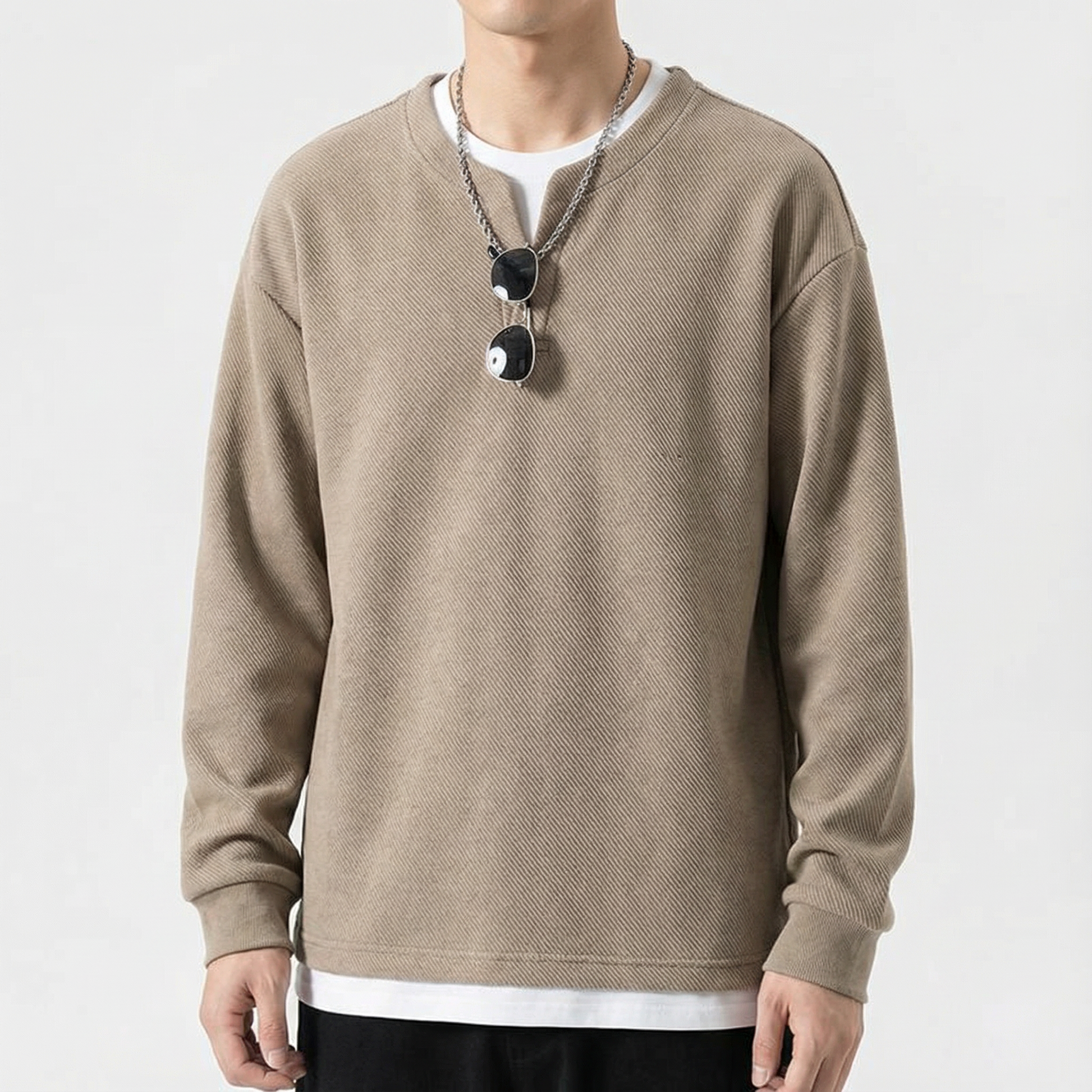 Women's Cotton Split Neck Sweater - 
Fashinoza
