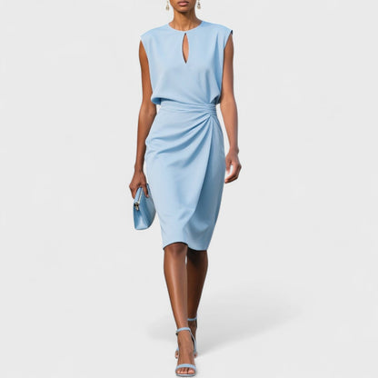 Ruched Keyhole Midi Dress