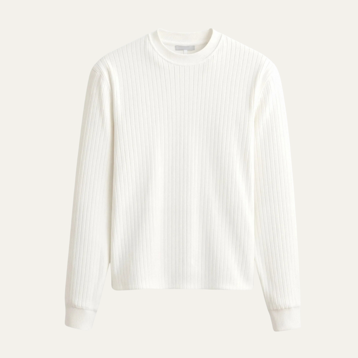 Men's White Ribbed Crew Neck Sweater - Fashinoza