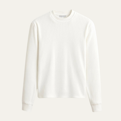 Men's White Ribbed Crew Neck Sweater - Fashinoza