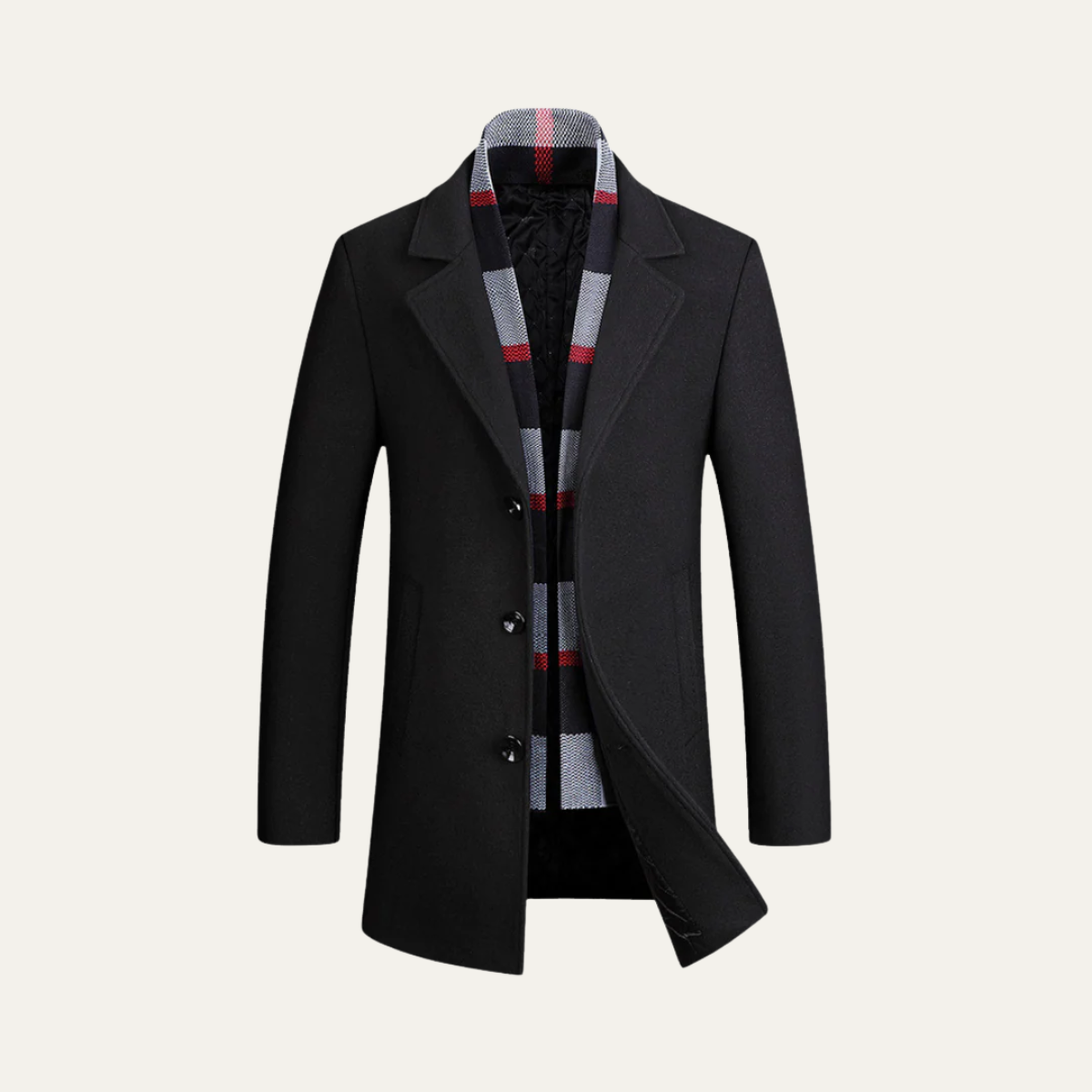Men's Wool Overcoat Elegant Scarf Detail Charcoal - Fashinoza