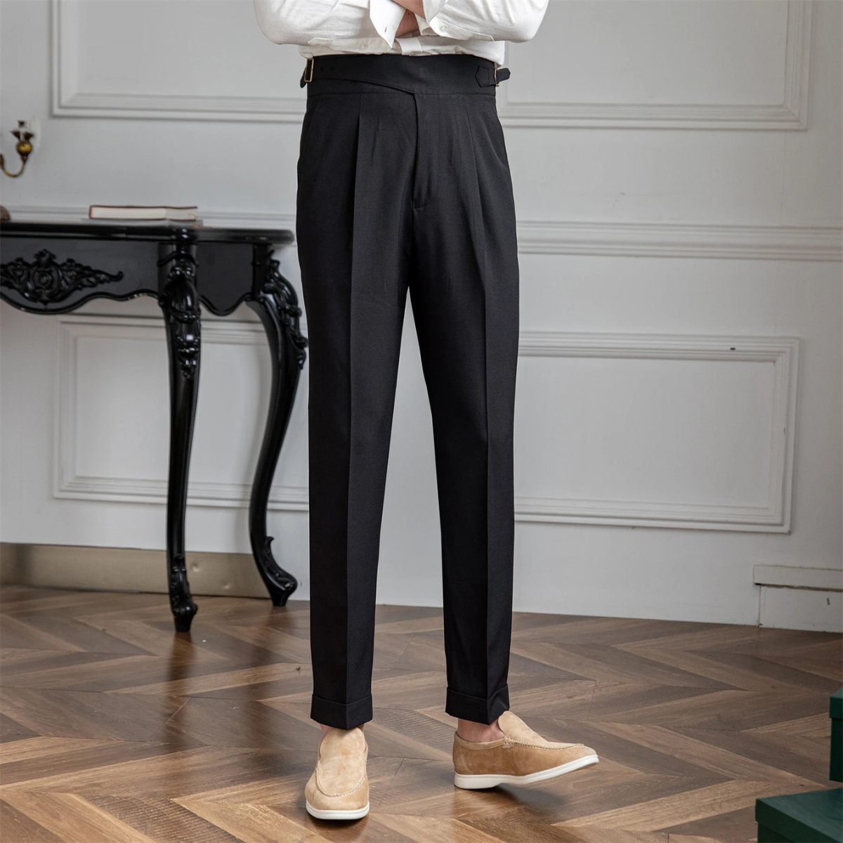 Men's Slim Fit Straight Dress Pants High Waist