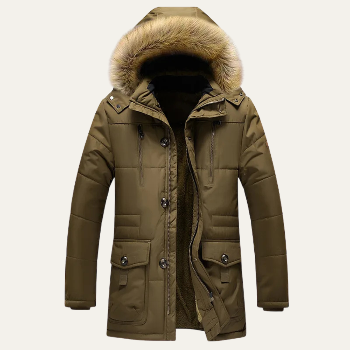 Men's Fur Hooded Parka Jacket - Fashinoza