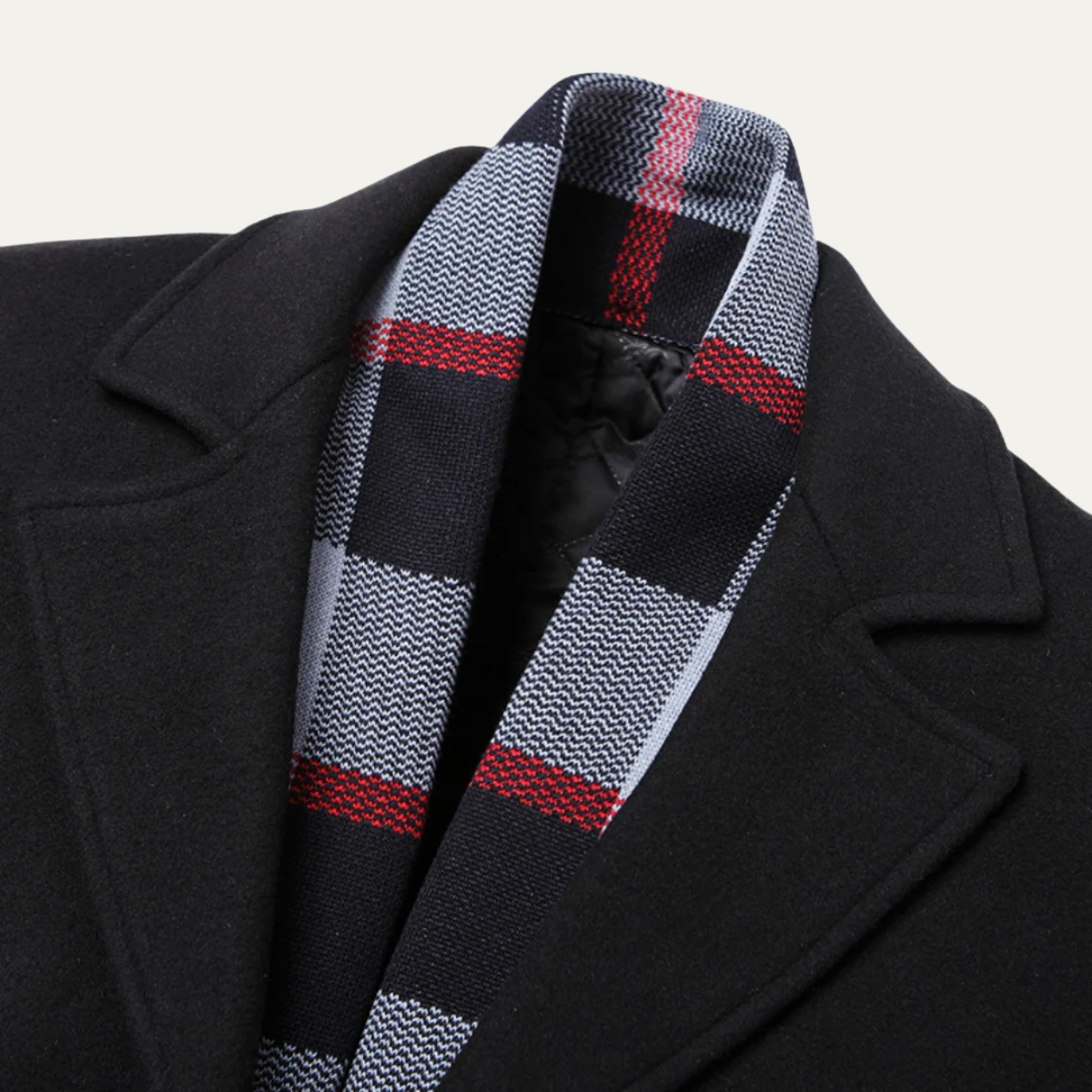 Men's Wool Overcoat Elegant Scarf Detail Charcoal