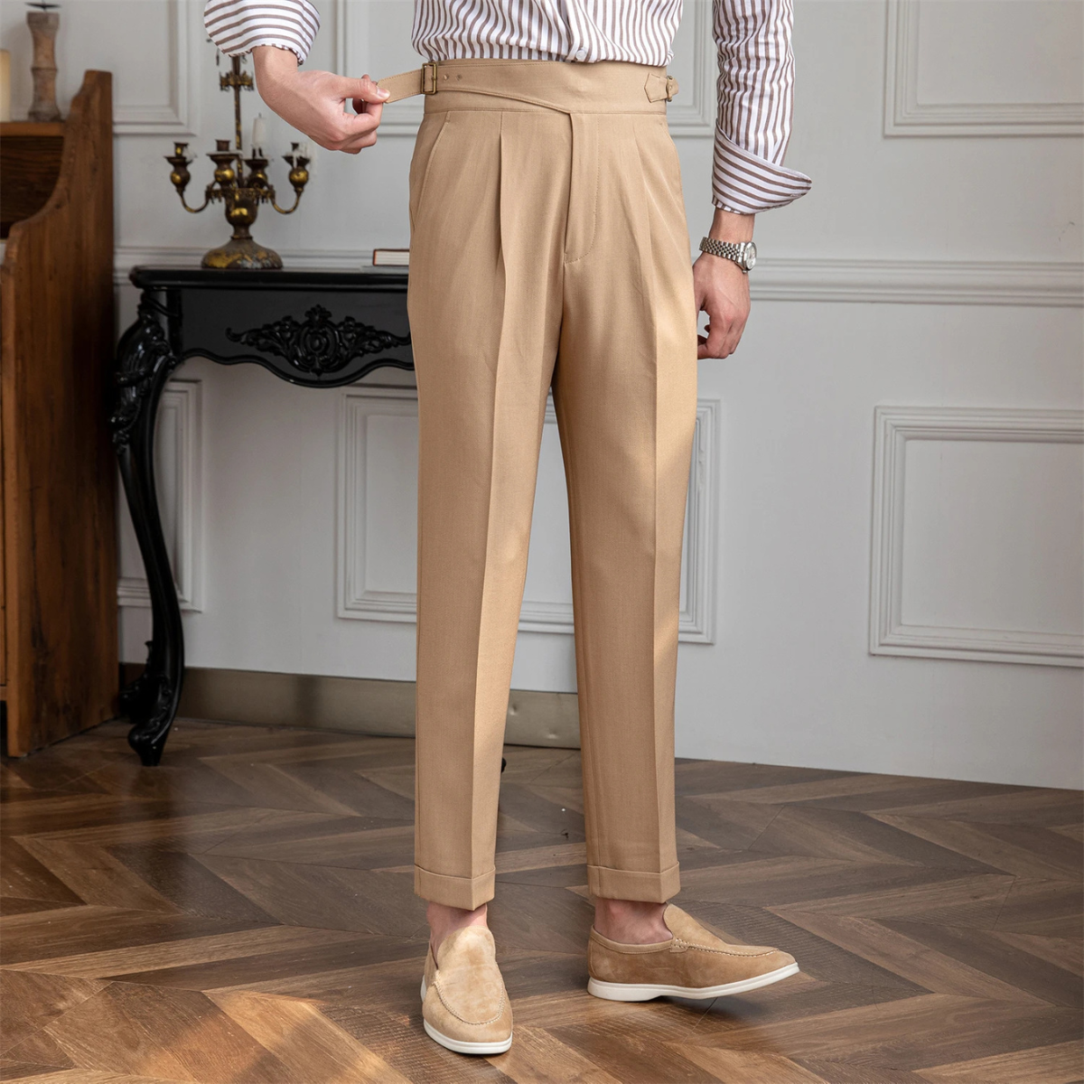 Men's Slim Fit Straight Dress Pants High Waist