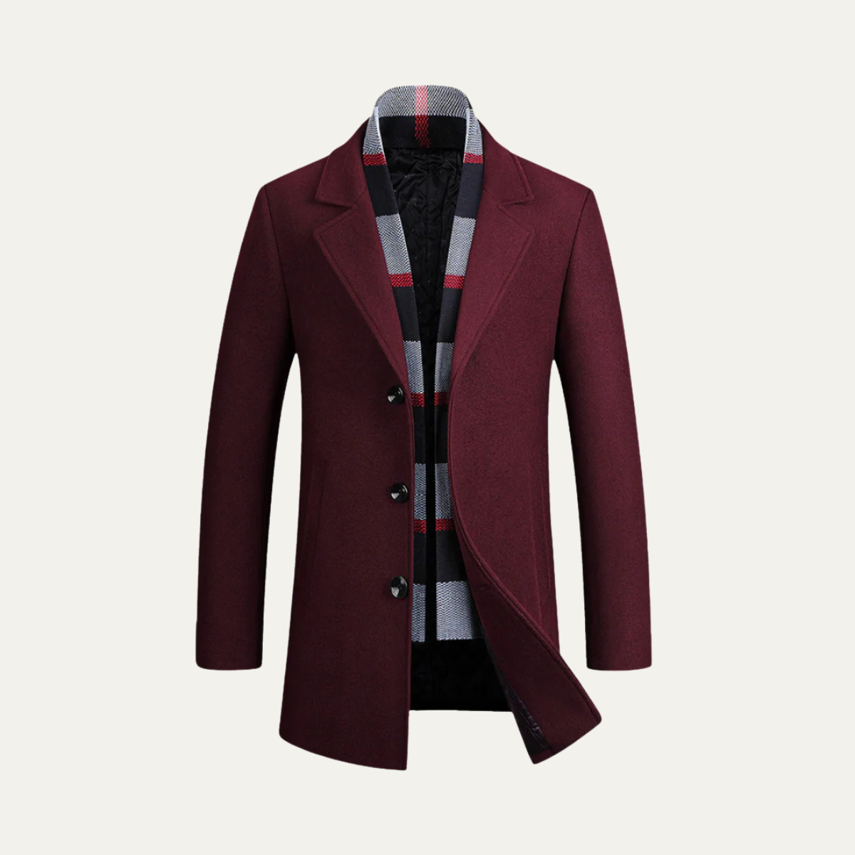 Men's Wool Overcoat Elegant Scarf Detail Charcoal