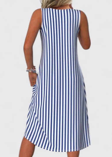 Women's Striped Sleeveless Midi Dress Round Neck Summer