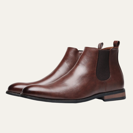 Men's Leather Chelsea Boots Slip On Brown - Fashinoza