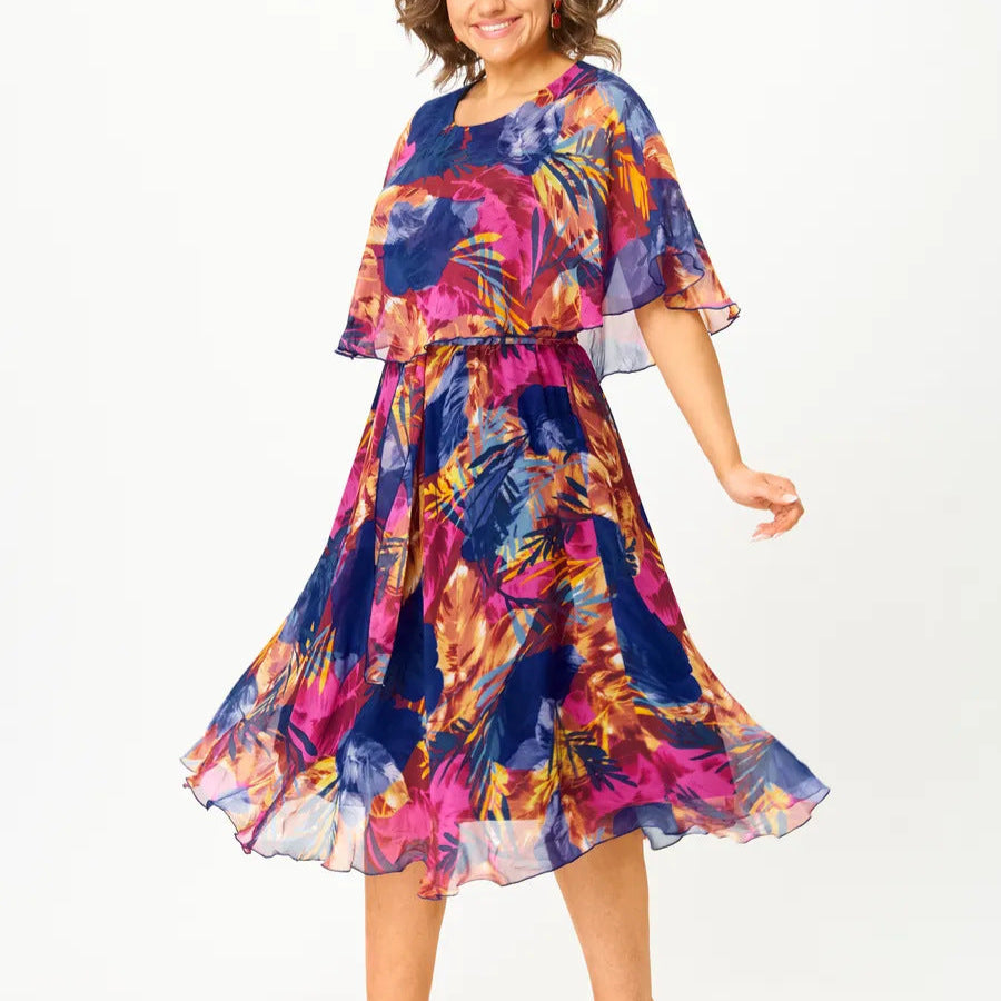 Women's Chiffon Flowy Draped Tummy Control Dress