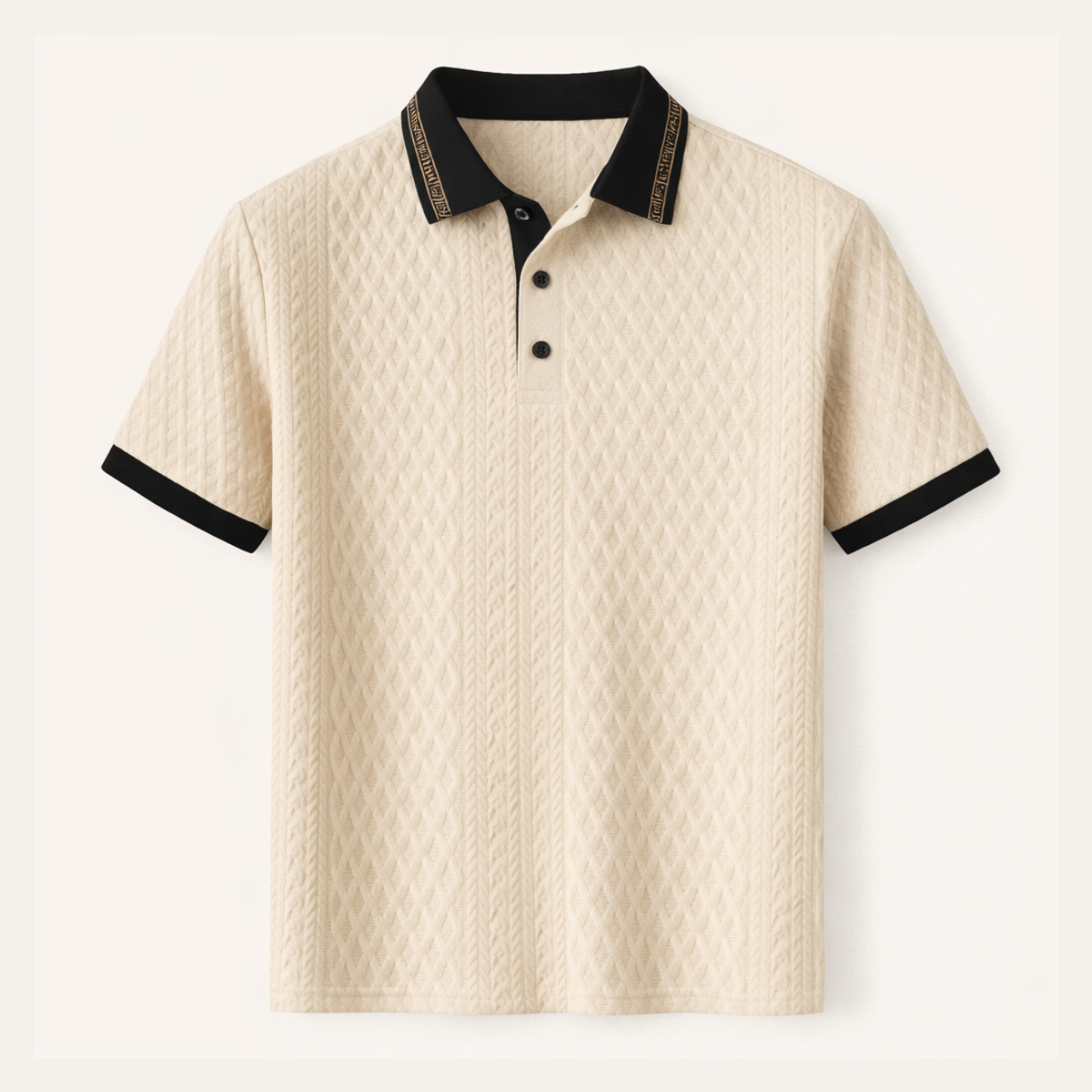 Men's Apricot Knitted Polo Shirt Rib Knit Details - Fashinoza