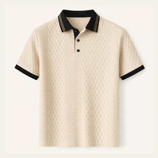 Men's Apricot Knitted Polo Shirt Rib Knit Details - Fashinoza