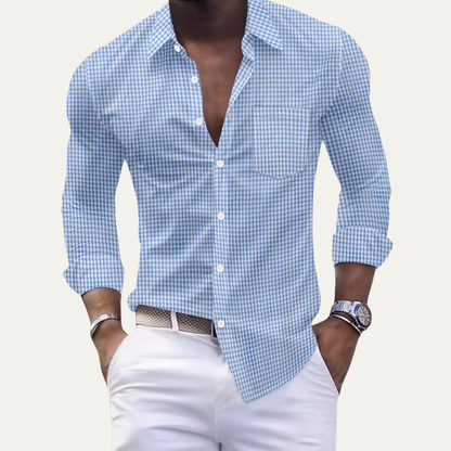 Men's Checkered Dress Shirt Button Down Cotton