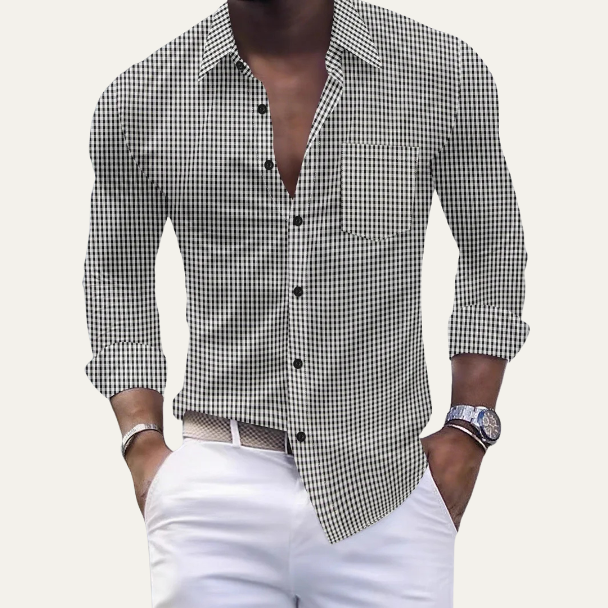 Men's Checkered Dress Shirt Button Down Cotton