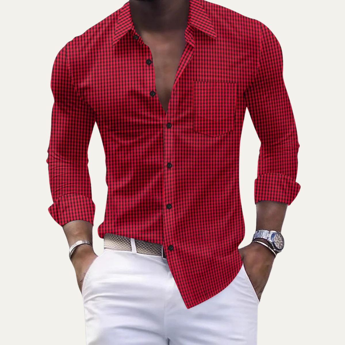 Men's Checkered Dress Shirt Button Down Cotton