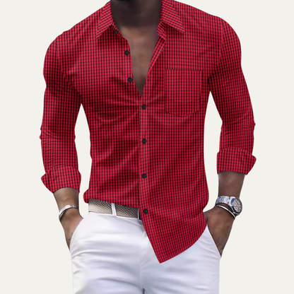 Men's Checkered Dress Shirt Button Down Cotton