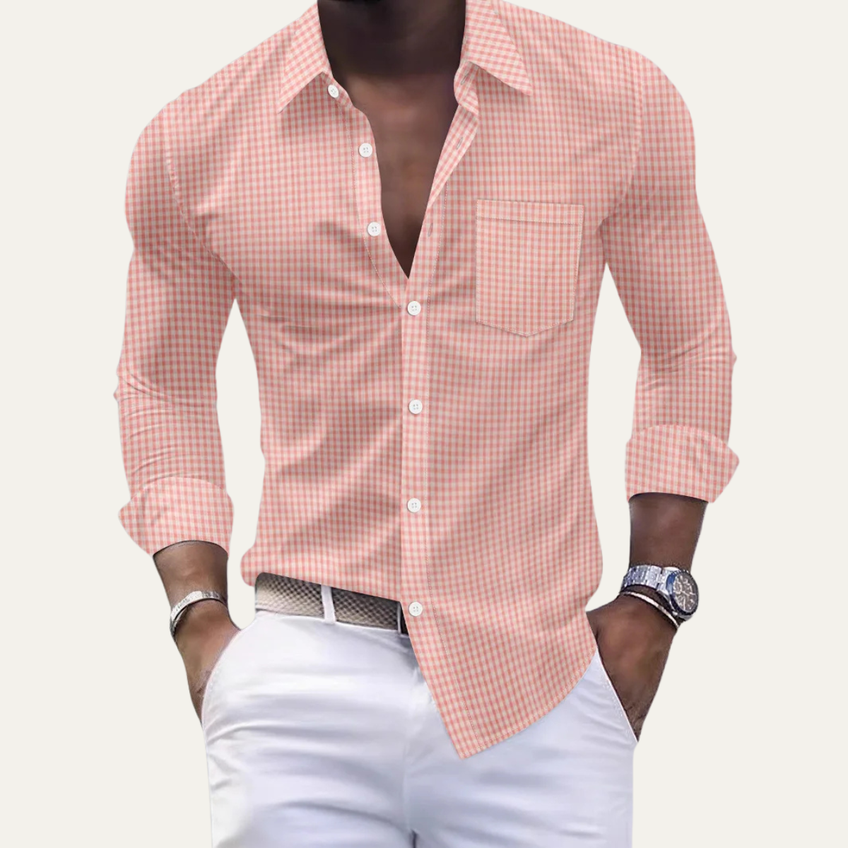 Men's Checkered Dress Shirt Button Down Cotton