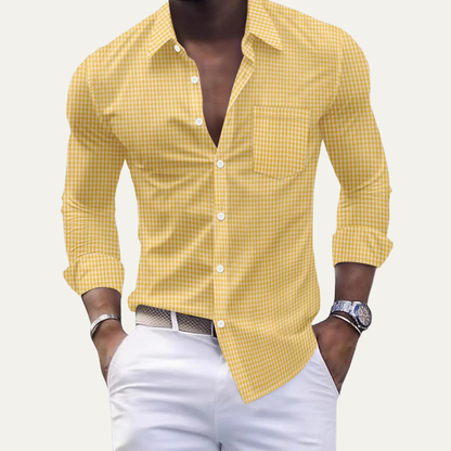 Men's Checkered Dress Shirt Button Down Cotton