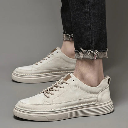 Men's Lace-Up Sneakers Contrast Sole Leather Comfortable