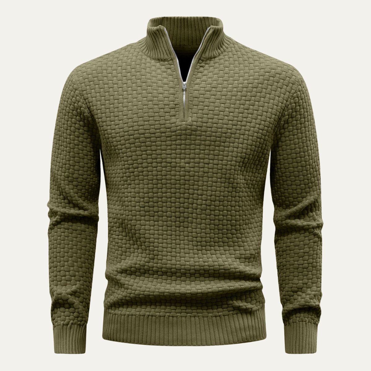 Men's Winter Knitted Sweater Half Zip Warm Beige