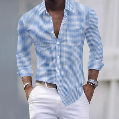 Men's Slim Fit Gingham Long Sleeve Shirt