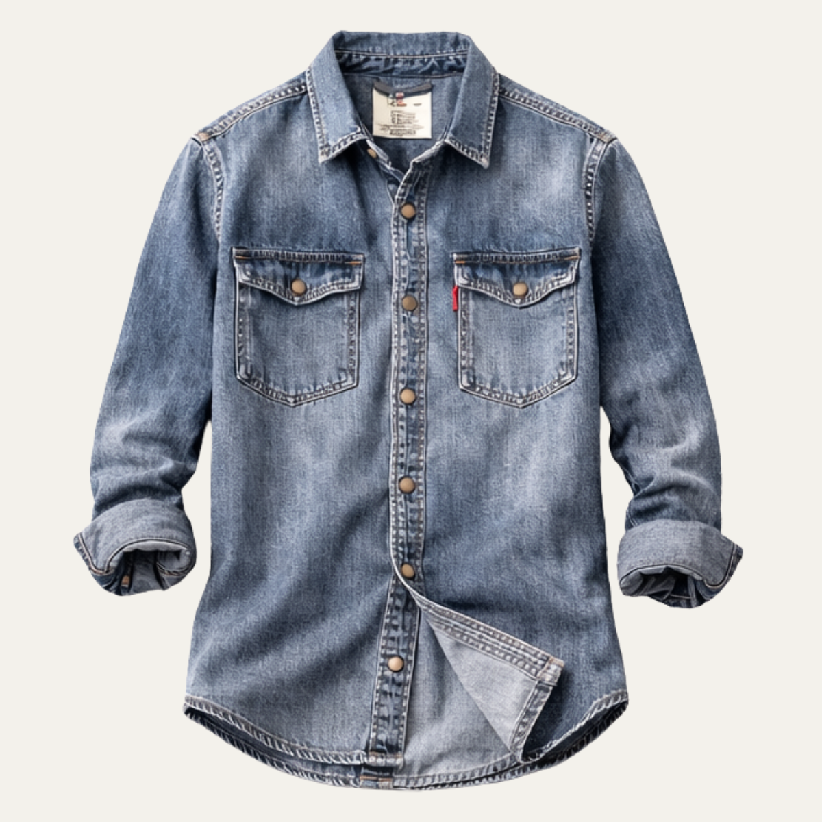 Men's Denim Shirt Jacket Washed Retro Blue - Fashinoza