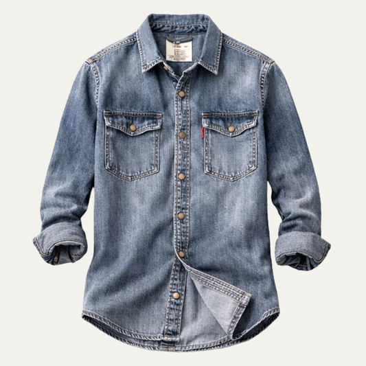 Men's Denim Shirt Jacket Washed Retro Blue - Fashinoza