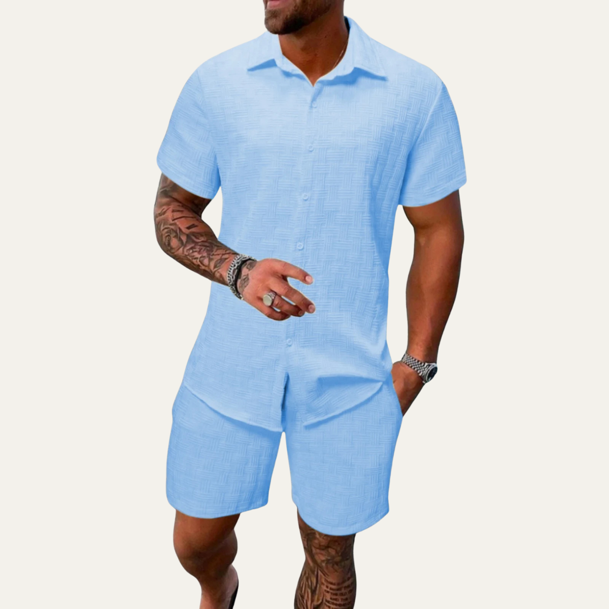 Men's Casual Summer Shirt Shorts Set